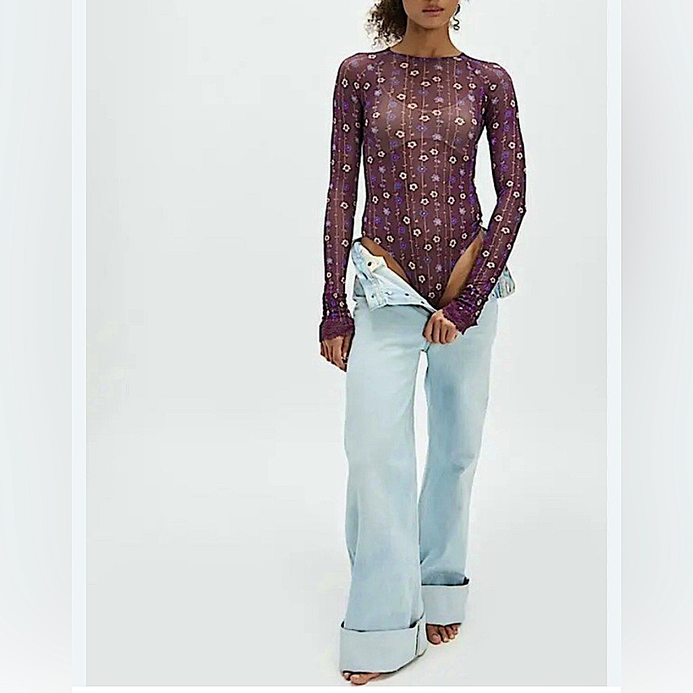 Free People Purple Floral Bodysuit
